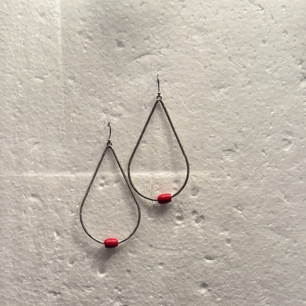 Elegant Silver and Red Teardrop Earrings